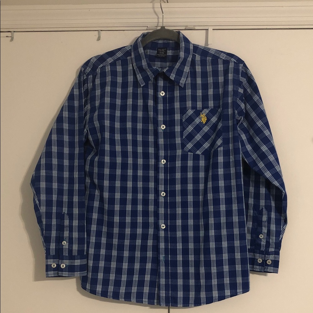 Boy’s U.S. Polo Assn.  Navy and White Plaid Button-Down Shirt